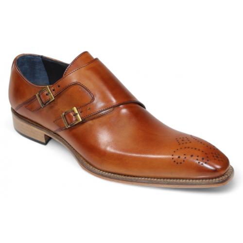 Duca Di Matiste "Vergato" Brandy Genuine Italian Calf Leather Monk Strap Dress Shoes.